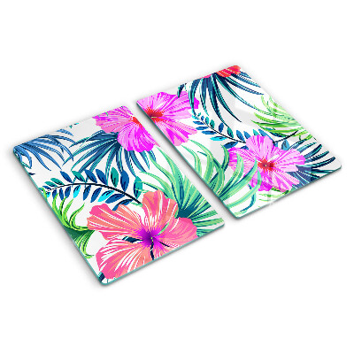 Glass chopping board Tropical floral motif