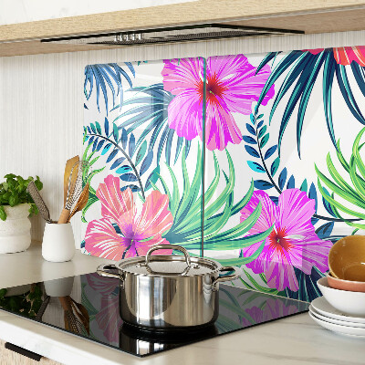 Glass chopping board Tropical floral motif