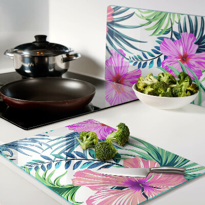 Glass chopping board Tropical floral motif