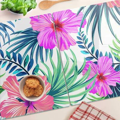 Glass chopping board Tropical floral motif