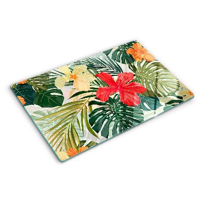 Glass cutting board Tropical flowers and leaves