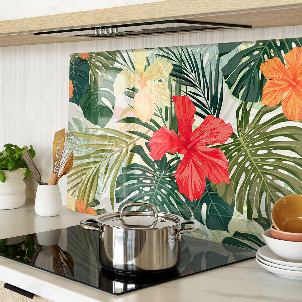 Glass cutting board Tropical flowers and leaves