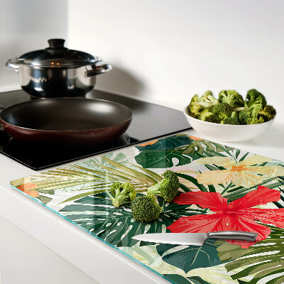 Glass cutting board Tropical flowers and leaves