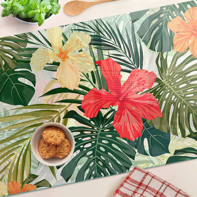 Glass cutting board Tropical flowers and leaves