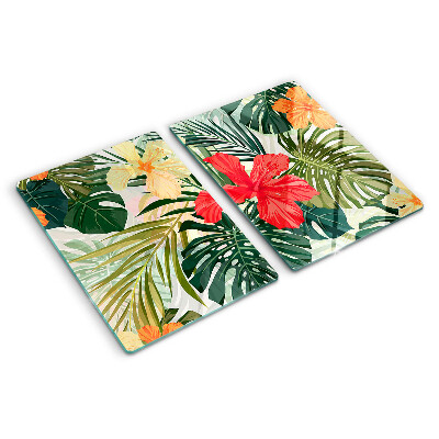 Glass cutting board Tropical flowers and leaves