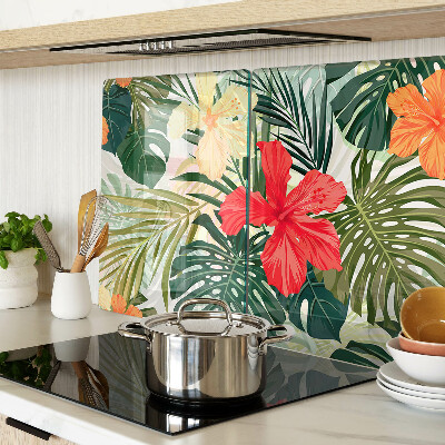 Glass cutting board Tropical flowers and leaves
