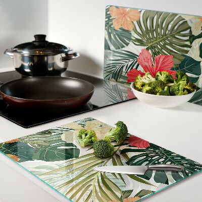 Glass cutting board Tropical flowers and leaves
