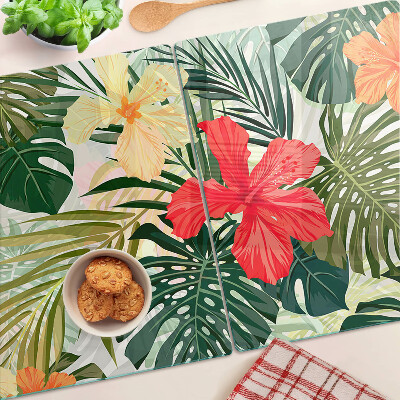 Glass cutting board Tropical flowers and leaves