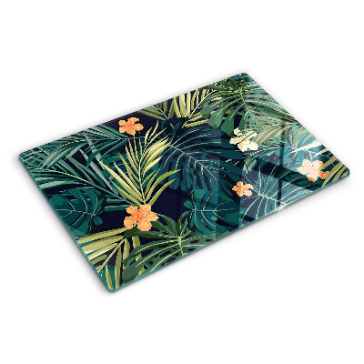 Glass kitchen board Tropical pattern with leaves and flowers