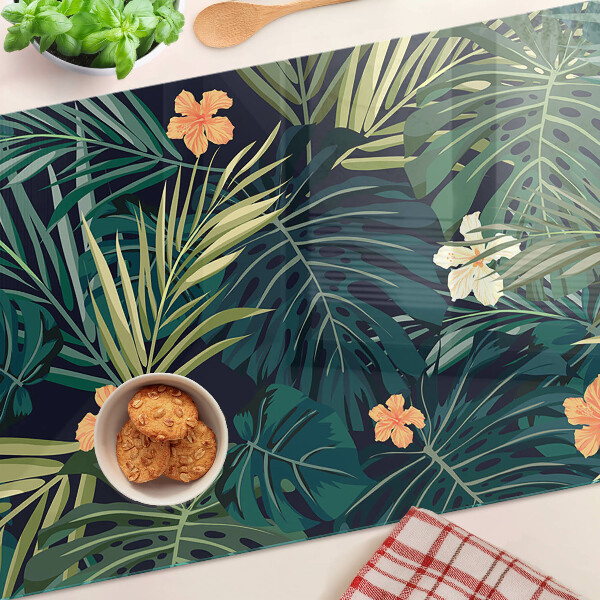 Glass kitchen board Tropical pattern with leaves and flowers