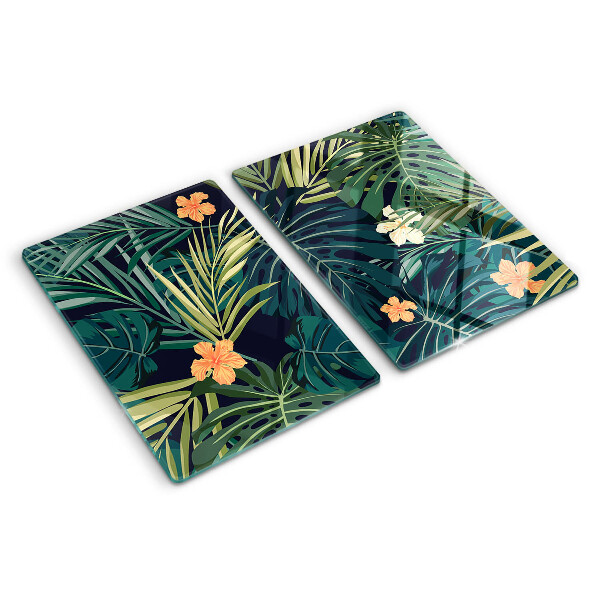 Glass kitchen board Tropical pattern with leaves and flowers
