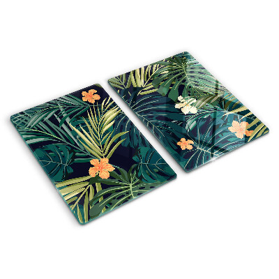 Glass kitchen board Tropical pattern with leaves and flowers