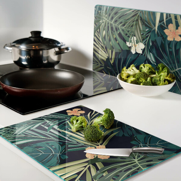 Glass kitchen board Tropical pattern with leaves and flowers
