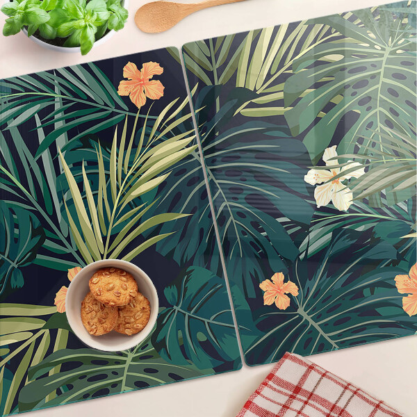 Glass kitchen board Tropical pattern with leaves and flowers