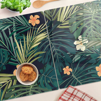 Glass kitchen board Tropical pattern with leaves and flowers