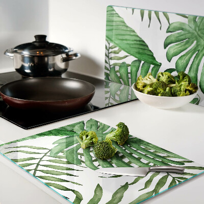 Glass chopping board Tropical leaves in shades of green