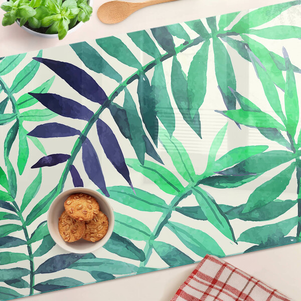 Glass cutting board Palm leaves in watercolor style