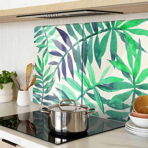 Glass cutting board Palm leaves in watercolor style