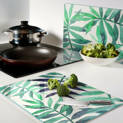 Glass cutting board Palm leaves in watercolor style
