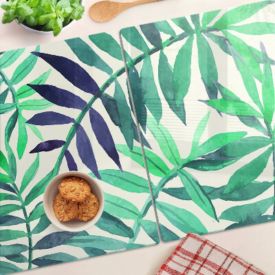 Glass cutting board Palm leaves in watercolor style