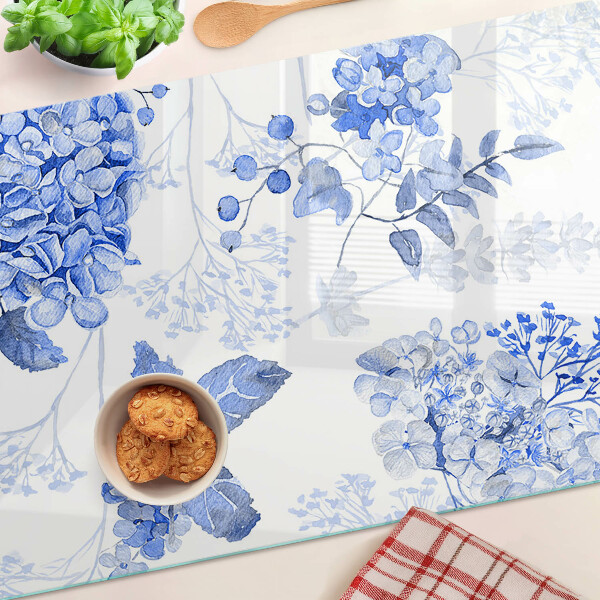 Chopping board glass Flowers in shades of blue