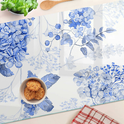 Chopping board glass Flowers in shades of blue