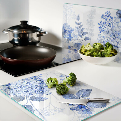 Chopping board glass Flowers in shades of blue