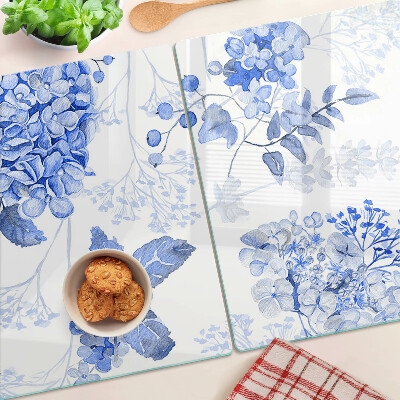 Chopping board glass Flowers in shades of blue