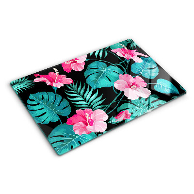 Glass cutting board Tropical flowers and leaves