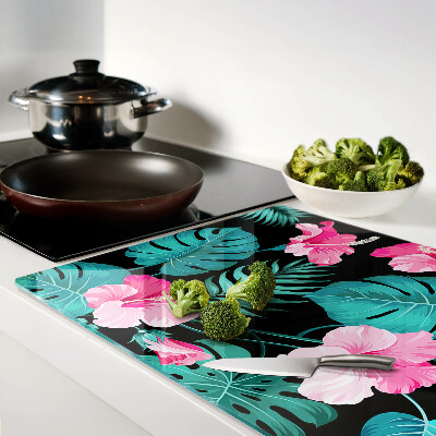 Glass cutting board Tropical flowers and leaves
