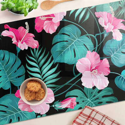 Glass cutting board Tropical flowers and leaves