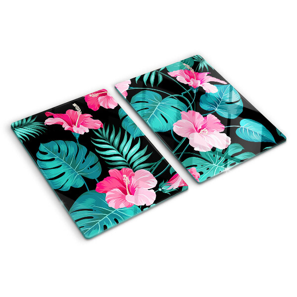 Glass cutting board Tropical flowers and leaves