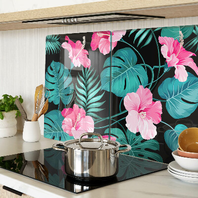 Glass cutting board Tropical flowers and leaves