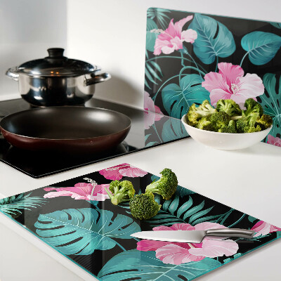Glass cutting board Tropical flowers and leaves