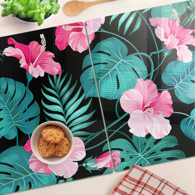 Glass cutting board Tropical flowers and leaves