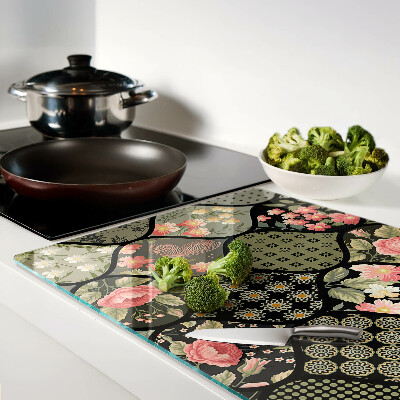 Chopping board Floral patchwork with geometric patterns