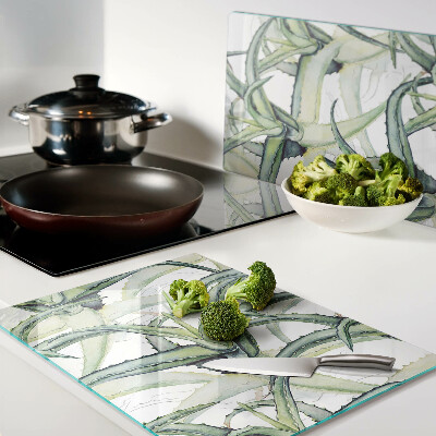 Glass chopping board Watercolor style plant leaves