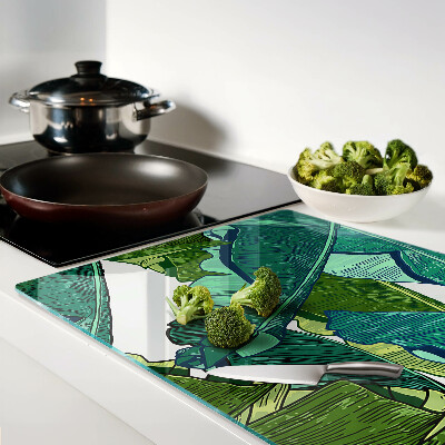 Glass cutting board Palm leaves in shades of green