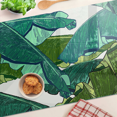 Glass cutting board Palm leaves in shades of green