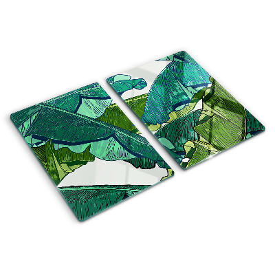 Glass cutting board Palm leaves in shades of green
