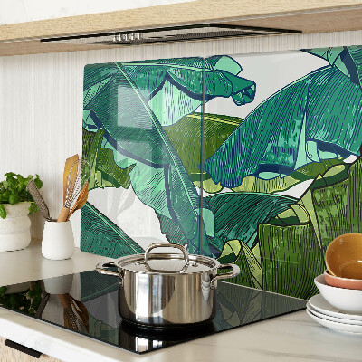 Glass cutting board Palm leaves in shades of green