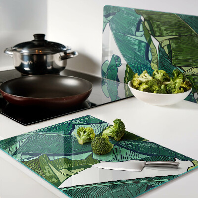 Glass cutting board Palm leaves in shades of green