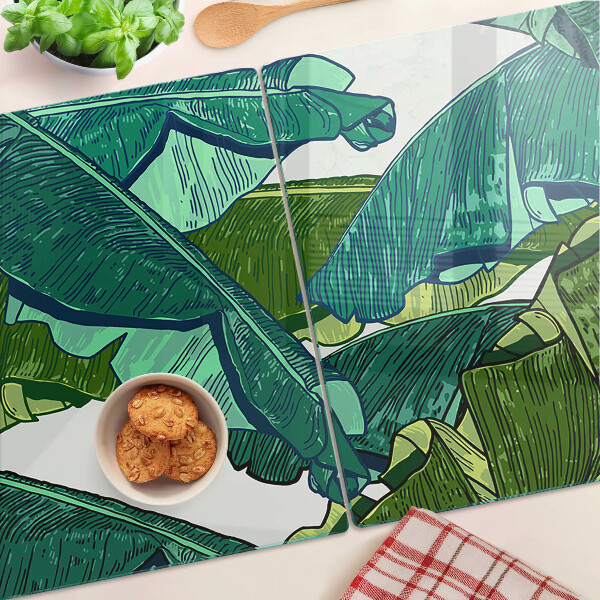 Glass cutting board Palm leaves in shades of green