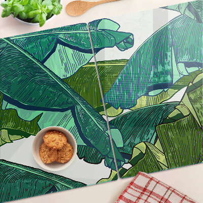 Glass cutting board Palm leaves in shades of green