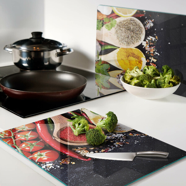 Glass kitchen board Spices and herbs