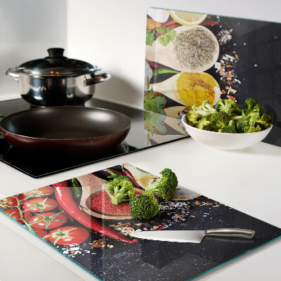 Glass kitchen board Spices and herbs