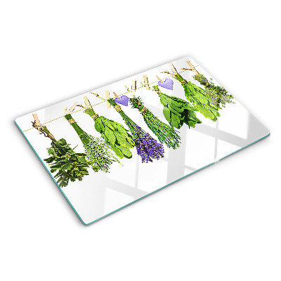 Glass cutting board Herbs on a string
