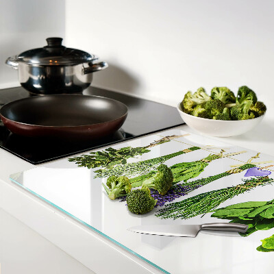 Glass cutting board Herbs on a string