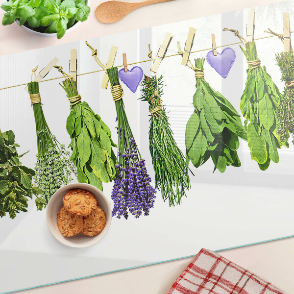 Glass cutting board Herbs on a string