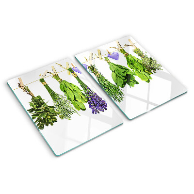 Glass cutting board Herbs on a string